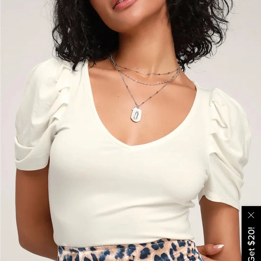 TWO Lulus Esme White Puff Sleeve Tops - Picture 5 of 7